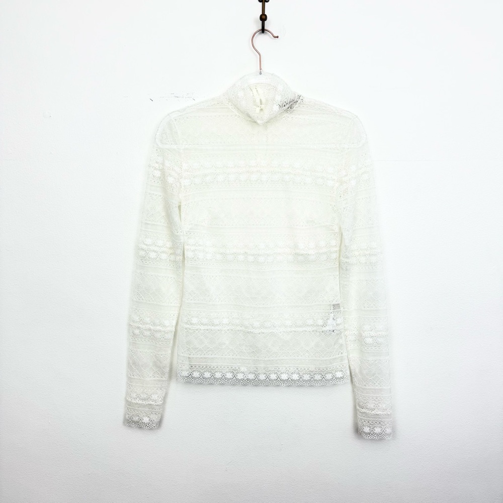 Dorothee Schumacher White Sheer Lace Mock Neck Top XS Romantic Designer